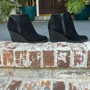 Lucky Brand black suede booties 3” heel size 7.5 medium